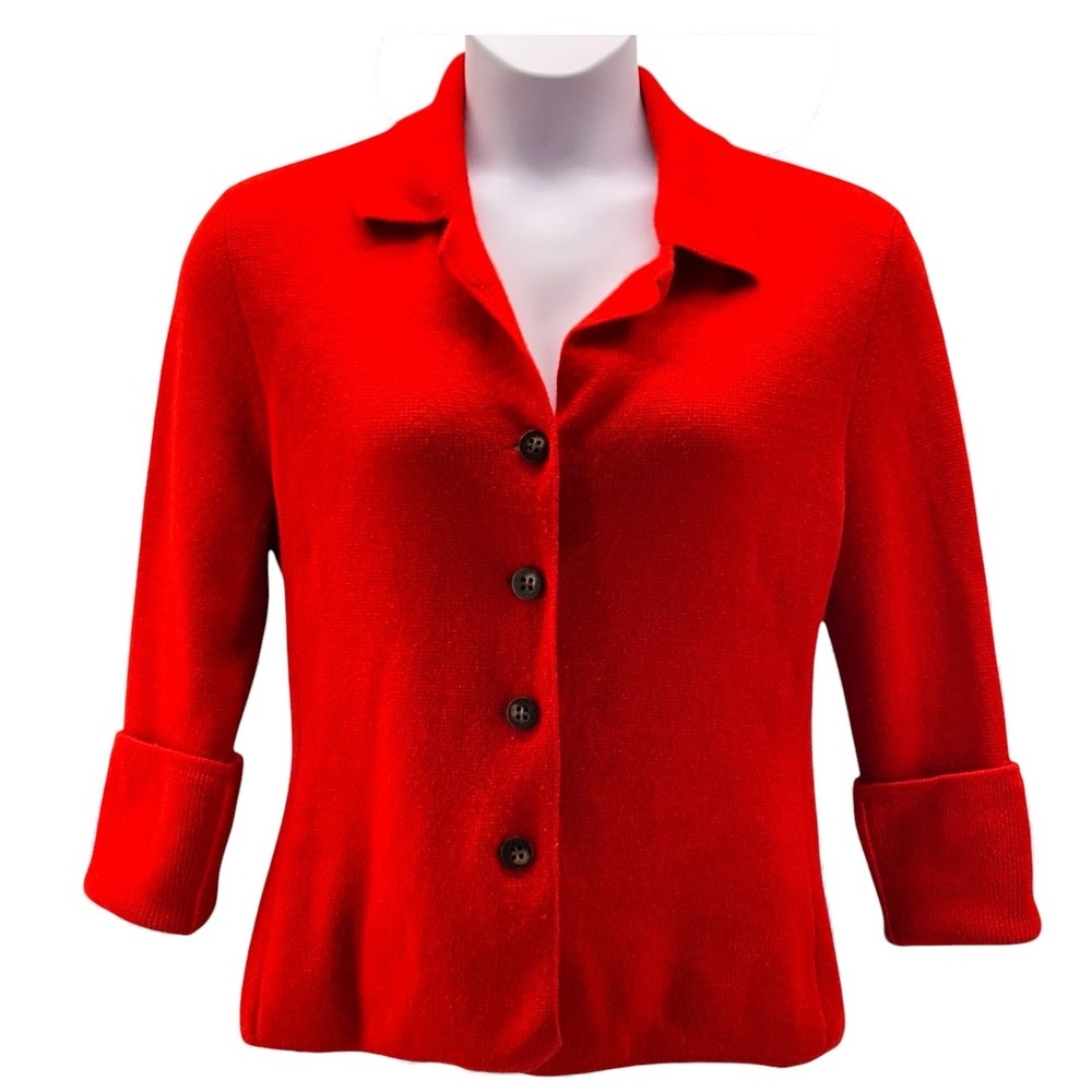 Saks Fifth Avenue Bright Red Collared Button-Front Cardigan